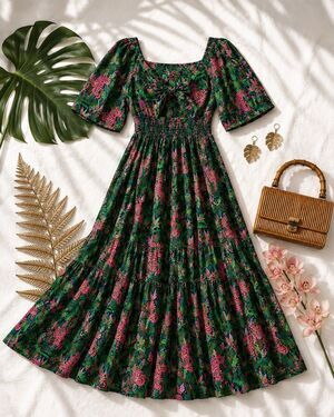 Palms Away Tropical Leopard Resort Maxi Dress M